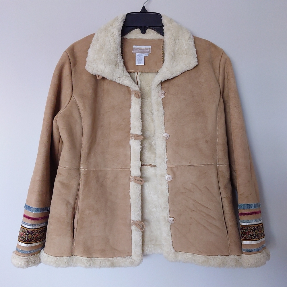 Coldwater Creek Faux Suede Sherpa Lined Jacket Psm